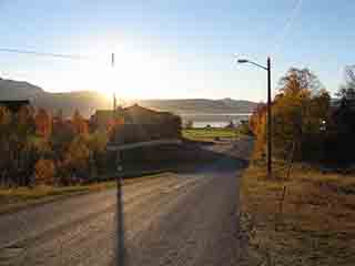 Clear autumn sunset over Sand School (Sand, Norway)