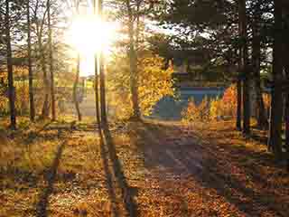 Sand School through sunset grove (Sand, Norway)