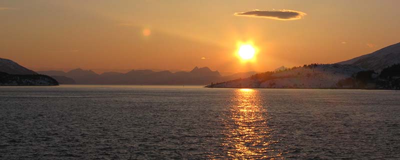 Glorious sunset flower over sound 1 (From Vikran-Larseng ferry, Norway)