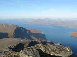 Hazy Malangen fjord over Vassbruna (From Leirtinden, Norway)