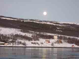 Moon over Larseng farm (From Vikran-Larseng ferry, Norway)