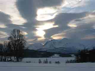 Crocheted sunrise over Russetinden (From Josefvatnet, Norway)