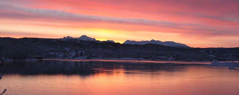 Crimson mirror sunrise over Nordfjorden (From Mestervik, Norway)